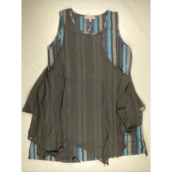 Pretty Angel Two Piece Multi layer Dress Tunic Women’s L Striped Teal Black - Picture 2 of 11
